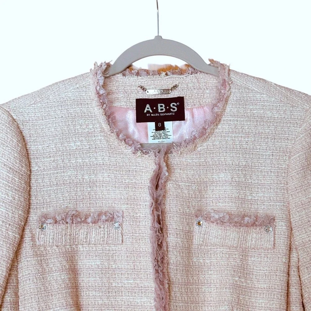 ABS Allen Schwartz Pink‎ Tweed Blazer Jacket Size 8 Metallic Shimmer Coquette